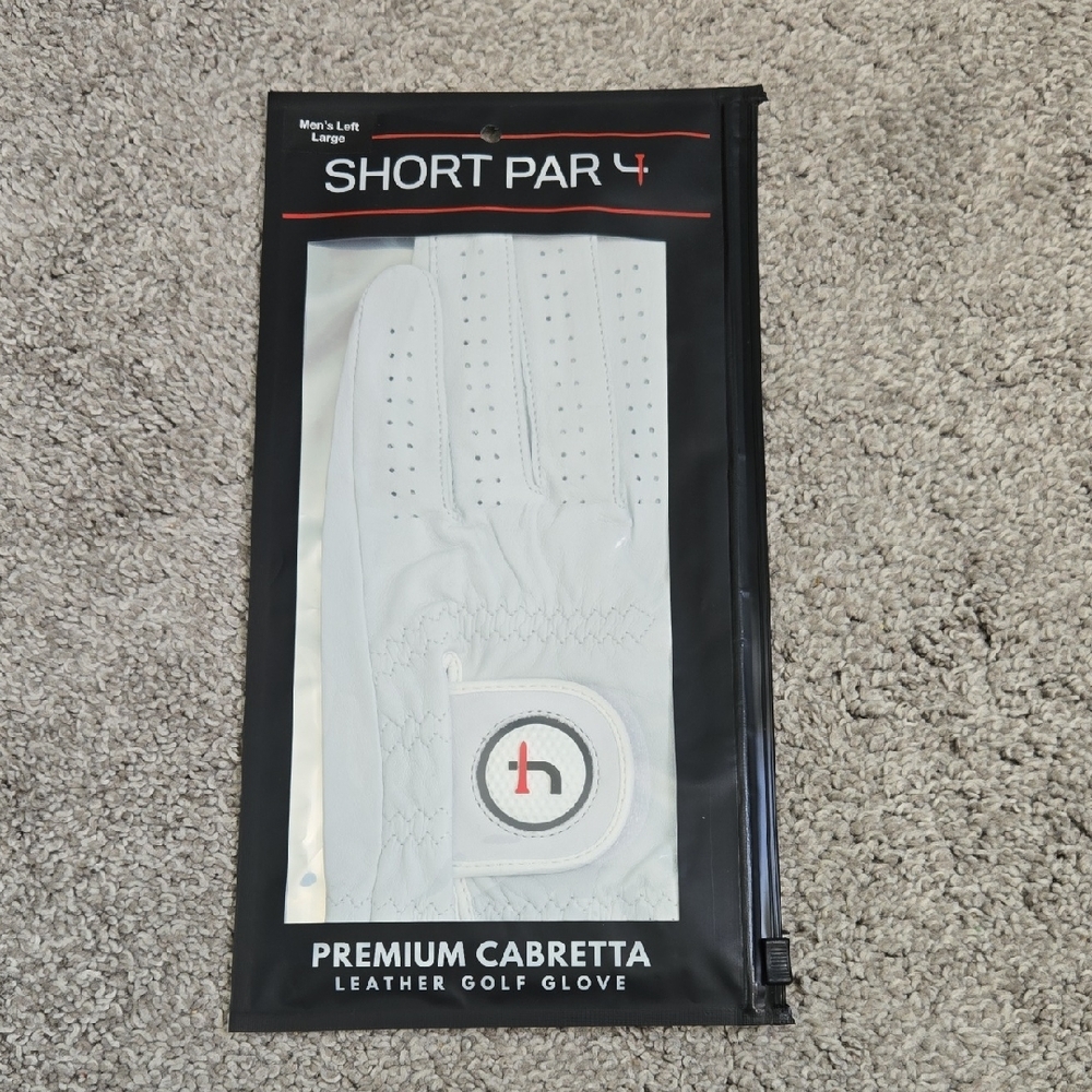 Short Par 4 Premium White Leather Golf Glove